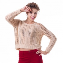 贝格琪原创品牌2014新款百搭空心带镂空圆领套头针织休闲时尚毛衣