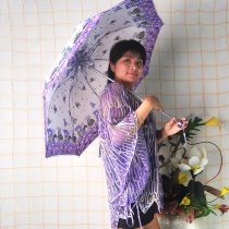 2014新款紫色梦幻雪纺女衣 蝙蝠袖披肩 蝴蝶结精美花边绣批发定制